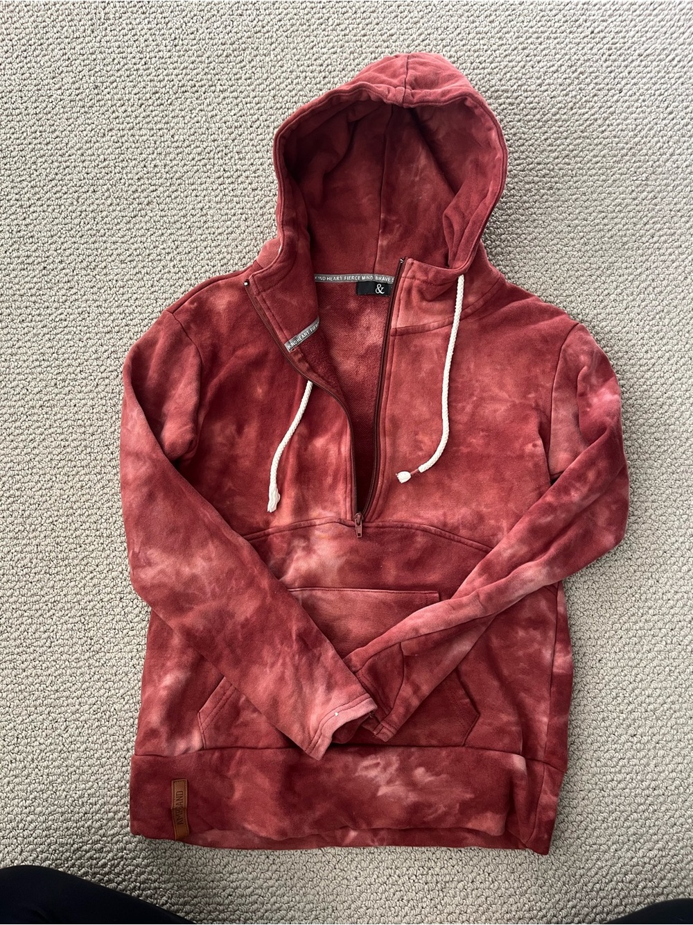 AMPERSAND AVE Red Tie-Dye Half-Zip Hoodie Sweater